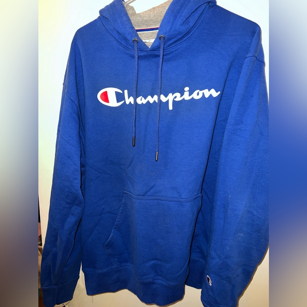 Champion Hoodie Mens Large L Blue Athletic Streetwear